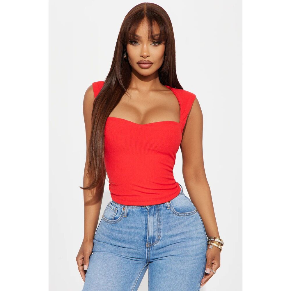 NWT Red Fashion Nova Sweet Sunday Sleeveless Top Sz small